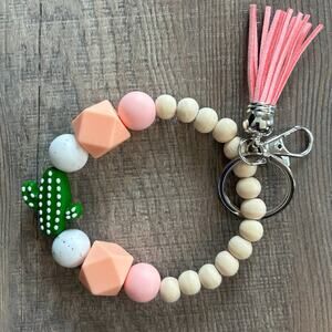 Cactus Wood and Silicone Beaded Wristlet Keychain